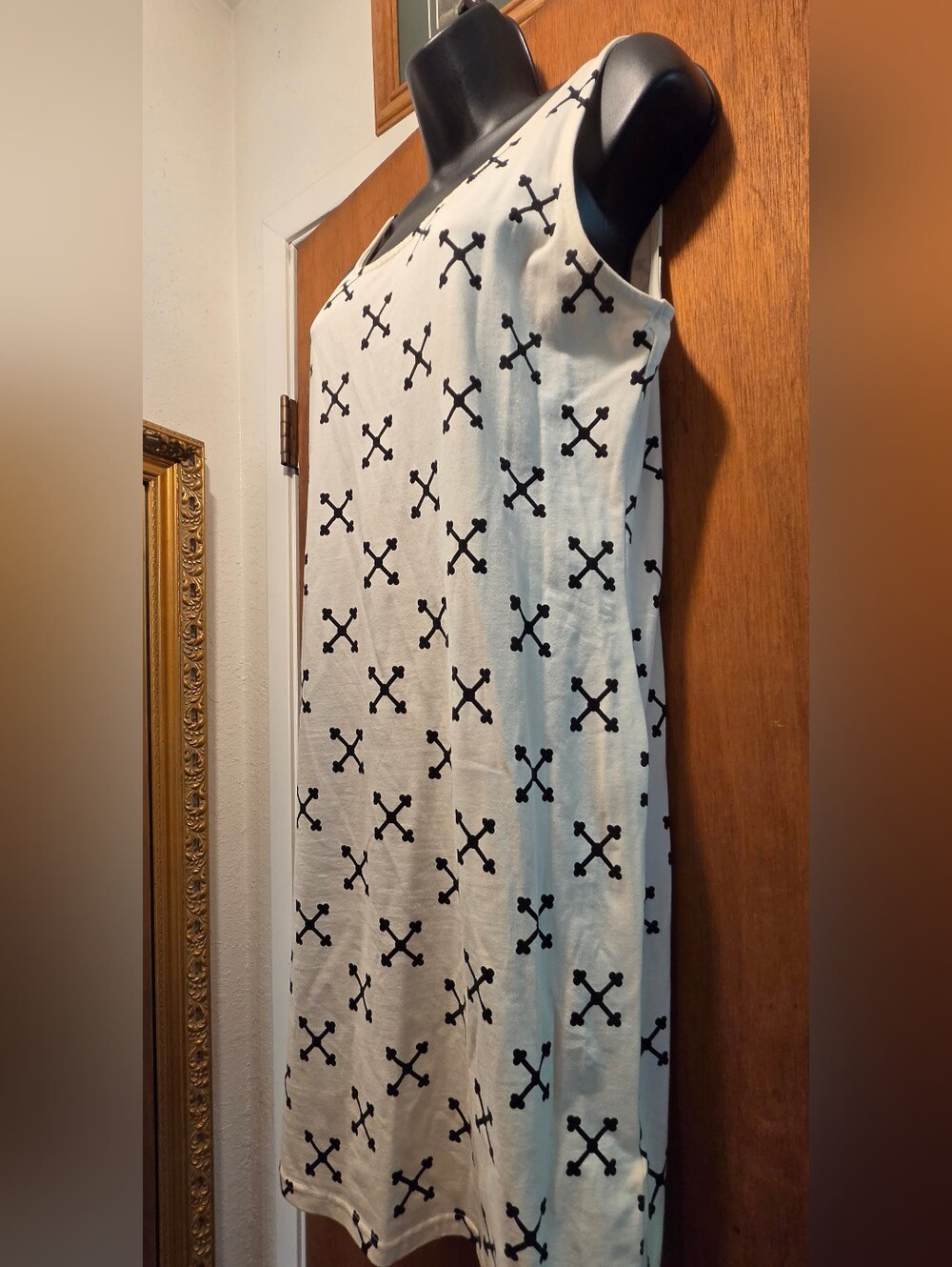Divided White Midi Tank Dress with Black Cross Print SzL NWT - Picture 3 of 6